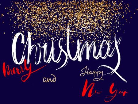 Wish You a Merry Christmas. Greeting Card. Lettering. Golden glitter.のイラスト素材