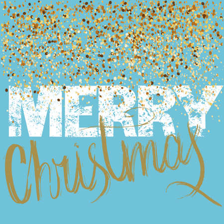 Merry Christmas grunge lettering design on blue background with golden confetti. Holiday lettering card. Vector illustration. Christmas background. 10のイラスト素材