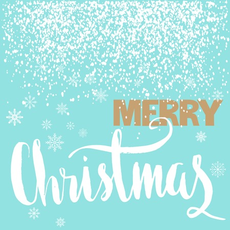 Merry Christmas gold and white lettering design on blue background with white snowflakes. Vector illustration. Snowflakes background. EPS 10のイラスト素材