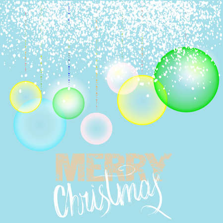 Christmas background with transparent colorful balls and elegant gold and white lettering.のイラスト素材