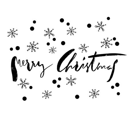 Hand drawn typography card. Merry christmas greetings hand-lettering. Vector illustration.のイラスト素材