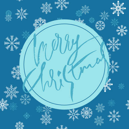 Blue christmas background with christmas blue grunge lettering and snowflakes. Vector illustration.のイラスト素材