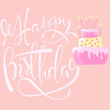 Happy birthday card with cake and candles. Vector illustration.のイラスト素材