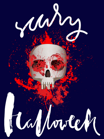 Handdrawn lettering on watercolor background, vector skull. Day of The Deadのイラスト素材