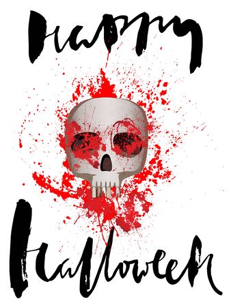 Handdrawn lettering on watercolor background, vector skull. Day of The Deadのイラスト素材