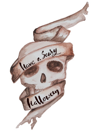 Handdrawn lettering on watercolor background, vector skull. Day of The Deadのイラスト素材