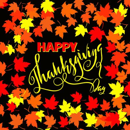 Happy Thanksgiving with text greeting and autumn leaves . Vector illustration EPS 10のイラスト素材