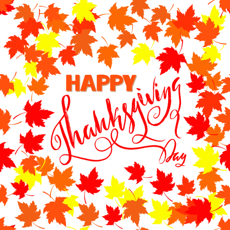 Happy Thanksgiving with text greeting and autumn leaves . Vector illustration EPS 10のイラスト素材