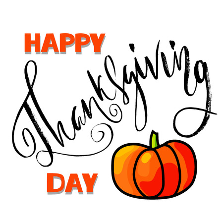 Handwritten Thanksgiving Day lettering. Vector illustration. Thanksgiving Day card templateのイラスト素材