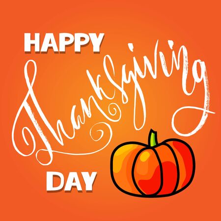 Handwritten Thanksgiving Day lettering. Vector illustration. Thanksgiving Day card template. Happy Thanksgiving bannerのイラスト素材