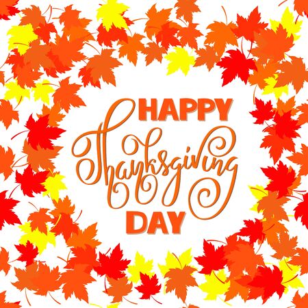 Happy Thanksgiving with text greeting and autumn leaves . Vector illustration EPS 10のイラスト素材