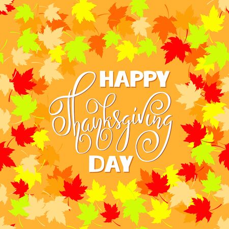 Happy Thanksgiving lettering. Greeting text and autumn leaves frames. Vector illustration EPS 10のイラスト素材