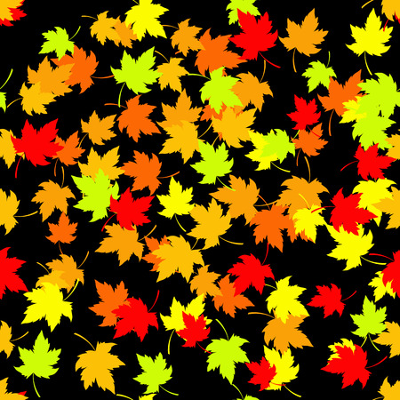 Seamless pattern with red and yellow autumn leaves on black background. Vector illustrationのイラスト素材