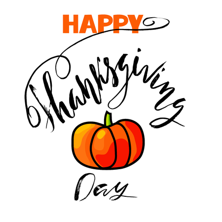 Handwritten Thanksgiving Day lettering. Vector illustration. Thanksgiving Day card templateのイラスト素材