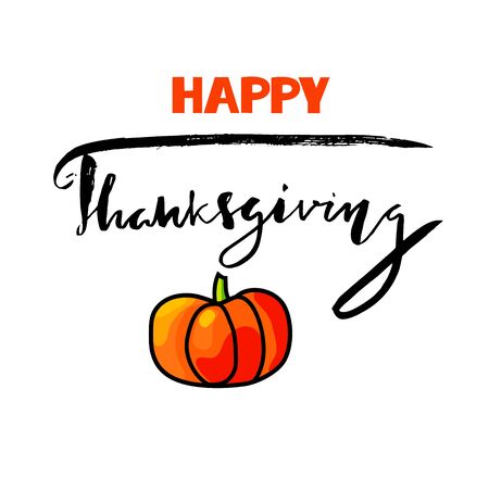 Handwritten Thanksgiving Day lettering. Vector illustration. Thanksgiving Day card templateのイラスト素材