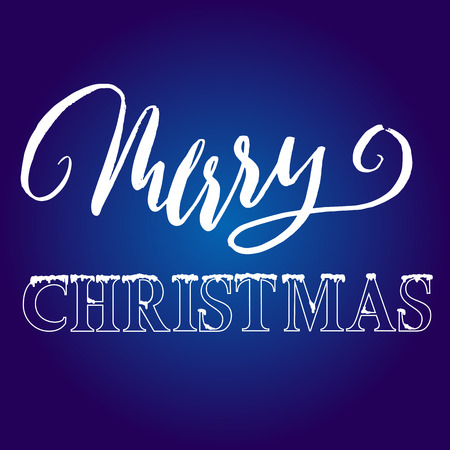 White hand drawn grunge lettering and christmas style font on blue background. Vector illustration.のイラスト素材