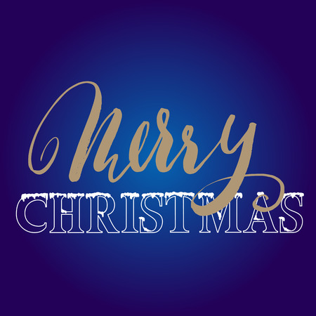 Gold hand drawn grunge lettering. Christmas style font on blue background. Vector illustrationのイラスト素材