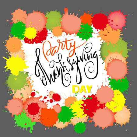 Happy Thanksgiving Day lettering. Vector illustration. Watercolor colorful drops. Autumn background.のイラスト素材