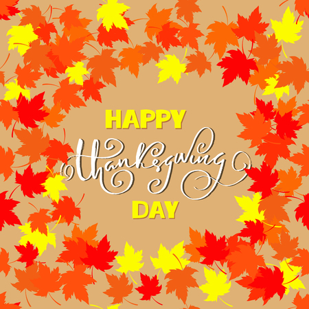 Happy Thanksgiving lettering. Greeting text and autumn leaves frames.のイラスト素材
