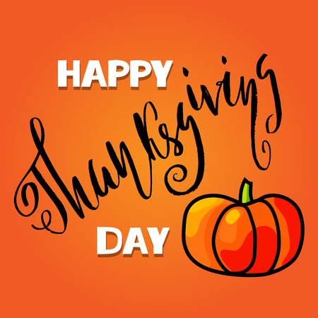 Handwritten Thanksgiving Day lettering. Vector illustration. Thanksgiving Day card template. Happy Thanksgiving bannerのイラスト素材