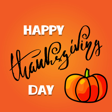 Handwritten Thanksgiving Day lettering. Vector illustration. Thanksgiving Day card template. Happy Thanksgiving bannerのイラスト素材