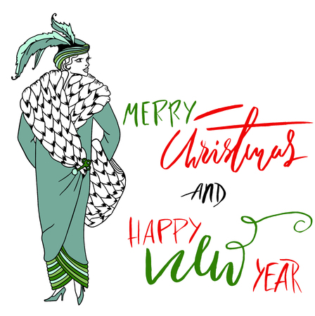 Retro party invitation design. Vintage style. Wish you a merry christmas. Vector illustrationのイラスト素材