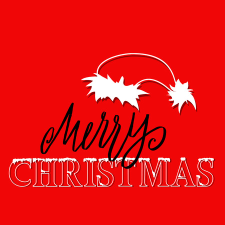 White and black hand drawn grunge lettering and christmas style font on red background. Silhouette of Santa Claus hat.のイラスト素材