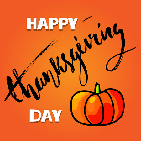 Handwritten Thanksgiving Day lettering. Vector illustration. Thanksgiving Day card template. Happy Thanksgiving bannerのイラスト素材