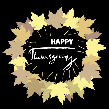 Happy Thanksgiving with text greeting and autumn leaves frame. Vector illustration EPS 10のイラスト素材