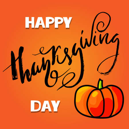 Handwritten Thanksgiving Day lettering. Vector illustration. Thanksgiving Day card template. Happy Thanksgiving bannerのイラスト素材