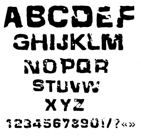 illustration alphabet. Grunge black stamp fontのイラスト素材