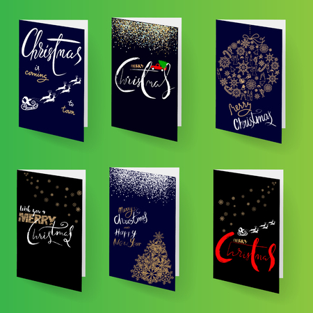Set of christmas brochures templates. Bright vector backgrounds. Christmas frames, lettering for your design.のイラスト素材