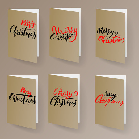 Merry Christmas card template set with lettering elements in gold metallic color. Ideal for xmas greetings.のイラスト素材