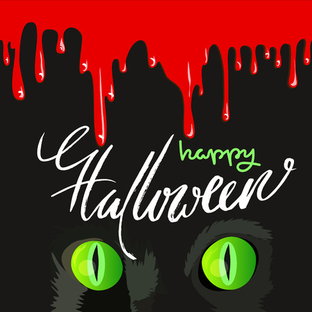 Happy Halloween Black Cat Cute Design. blood drops.のイラスト素材