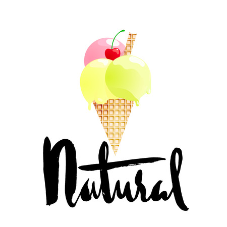 Ice cream cartoon with natural lettering isolated.のイラスト素材