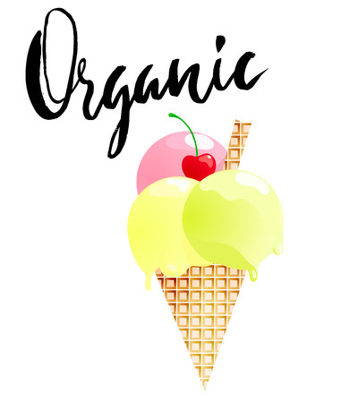 Ice cream cartoon with organic lettering isolated.のイラスト素材