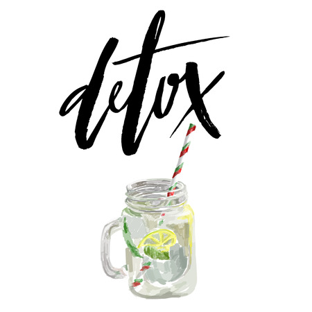 illustration of vegan detox smoothie. healthy drink made of lemon. Isolated on whiteのイラスト素材
