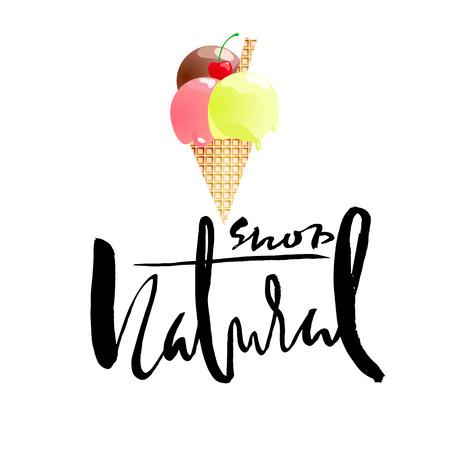 Ice cream cartoon with natural lettering isolated.のイラスト素材