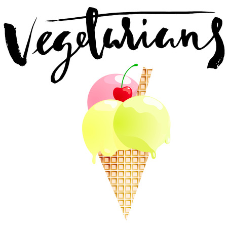 Ice cream cartoon with vegetarians lettering isolated.のイラスト素材