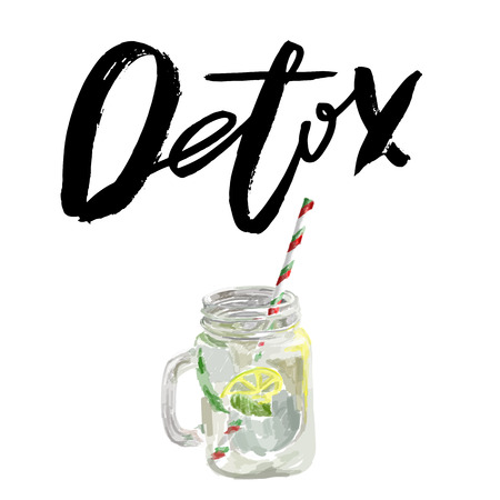 illustration of vegan detox smoothie.healthy drink made of lemon. Isolated on whiteのイラスト素材