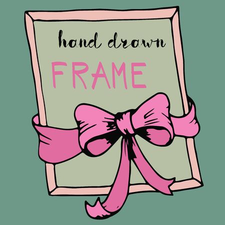 Hand drawn frame. Pink bow and ribbon border. Vector illustrationのイラスト素材