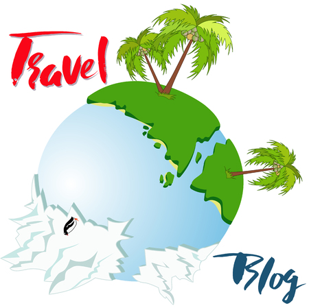 Globe earth with hand lettering phrase. Vector calligraphic Travel blog lettering. Vector background.のイラスト素材