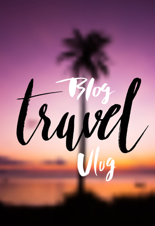 Vector handwritten typography. Travel blog lettering. For outdoors equipment advertisingのイラスト素材