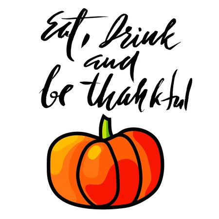 Handwritten Thanksgiving Day lettering. Vector illustration. Thanksgiving Day card template. Happy Thanksgiving bannerのイラスト素材