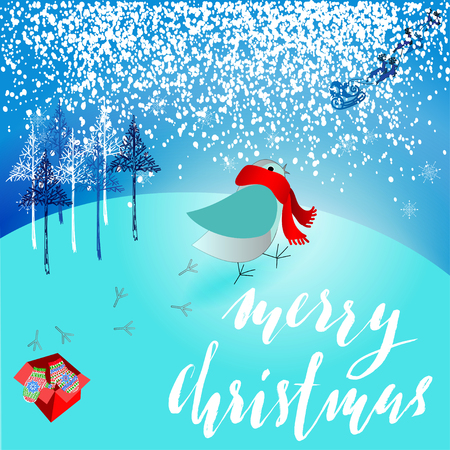 Santa Claus brought a bad gift. Angry bird dissatisfied Christmas gift. A pair of mittens. Christmas lettering. Vector illustration. EPS10のイラスト素材