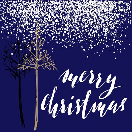 Christmas tree silhouette, design for greeting card. Vector hand drawn illustration for design. Christmas lettering. EPS10のイラスト素材