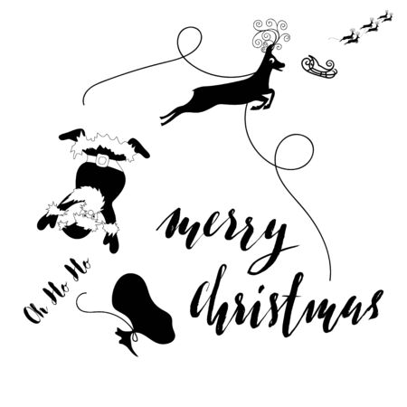 Santa Claus fall from sleigh with harness on the reindeer. Vector illustration. EPS10のイラスト素材
