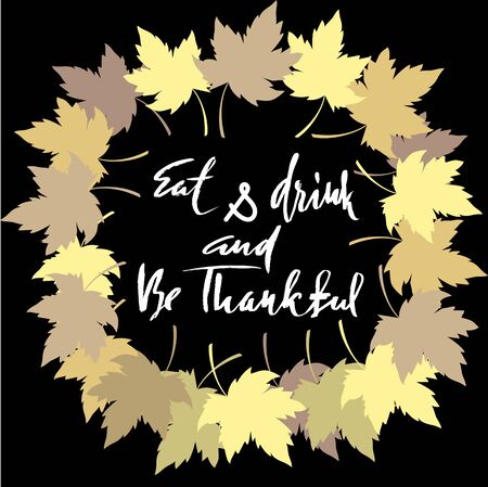 Happy Thanksgiving with text greeting and autumn leaves frame. Vector illustration EPS 10のイラスト素材