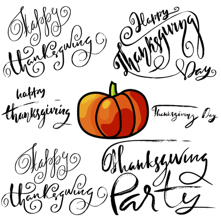 Typographic Thanksgiving Design Lettering Set. Vector illustrationのイラスト素材