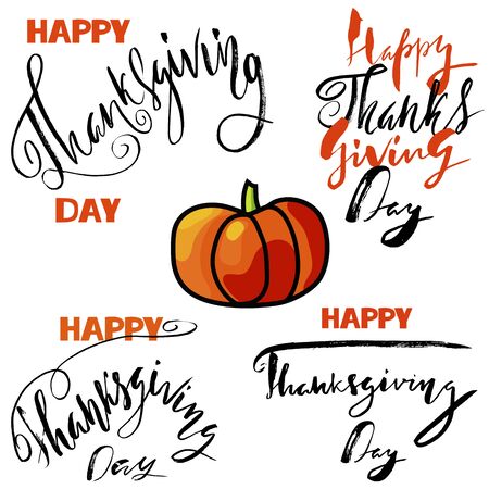 Typographic Thanksgiving Design Lettering Set. Vector illustrationのイラスト素材
